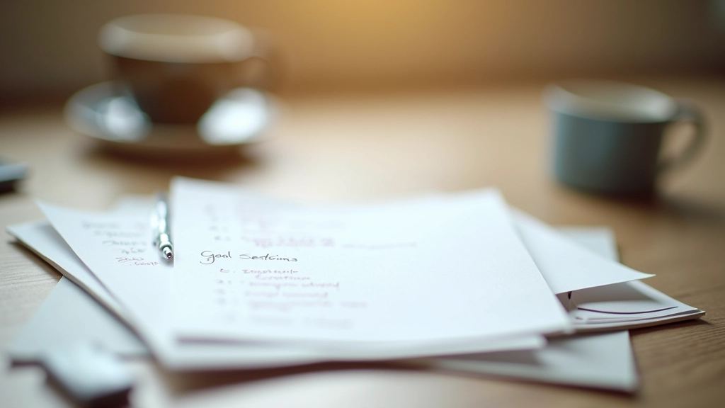 Open notebook with handwritten goals and action steps on desk