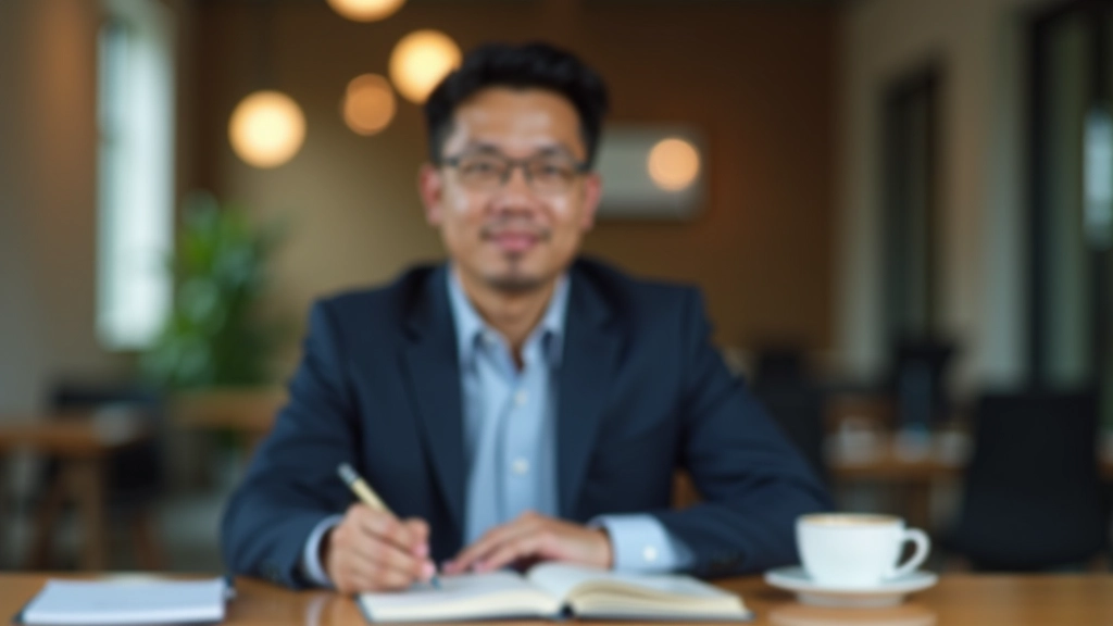 Professional person working on goal planning at desk with notebook and coffee